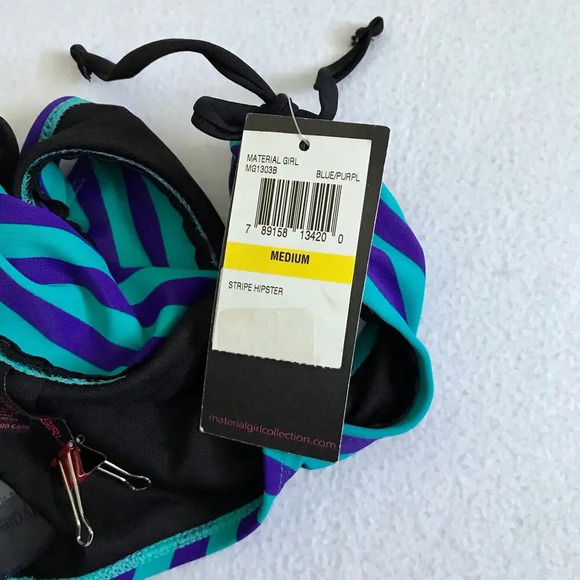 Material Girl NWT Striped Hipster Swim Bottom Juniors/Women M - Picture 8 of 11